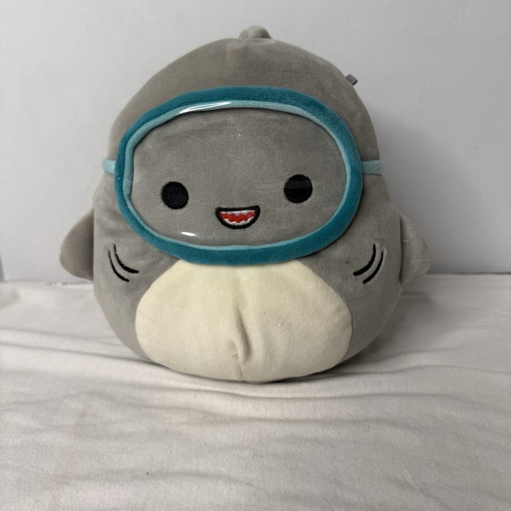 Squishmallow Shark Gordon With Scuba Diving Mask Goggles 9” Tall